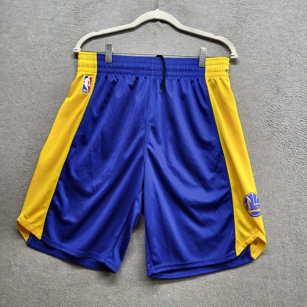 Golden State Warriors Men Shorts L Blue Colorblock Logo Basketball Polyester 11